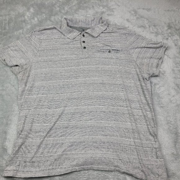 Rock & Republic Polo‎ Shirt Mens Size X-Large Gray Striped Short Sleeve Collared - Picture 1 of 9